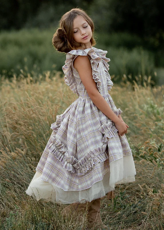 Short-Sleeve DressReign Petticoat Dress in Lavender Plaid