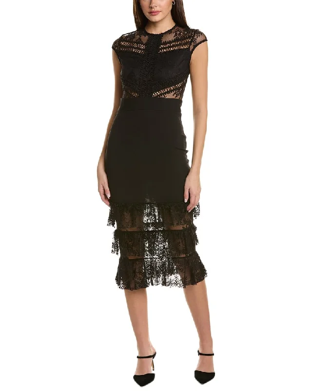 Elegant DressBebe Tiered Lace Midi Dress