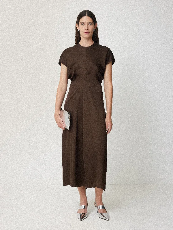 women's breathable dressesSatin Crepe Midi Dress | Brown