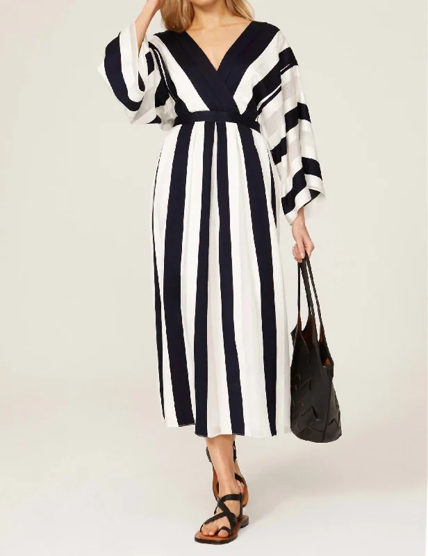 women's handmade dressesStriped Jacquard Kimono Midi Dress In Blue