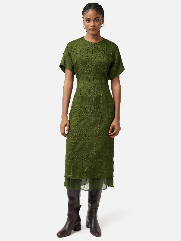 women's fashionable dressesTextured Check Midi Dress | Green