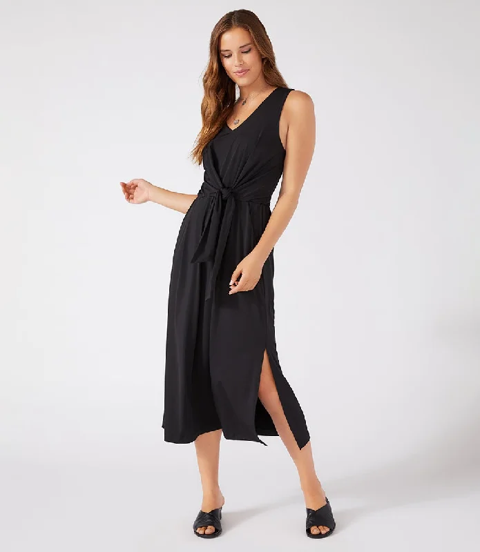 women's boho dressesTie-Front Midi Travel Dress