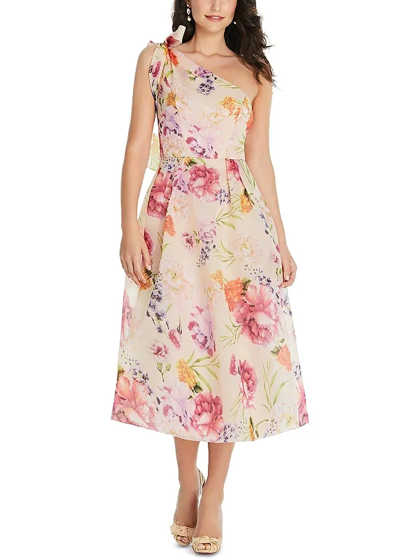 Leather DressWomens Floral Print Polyester Midi Dress