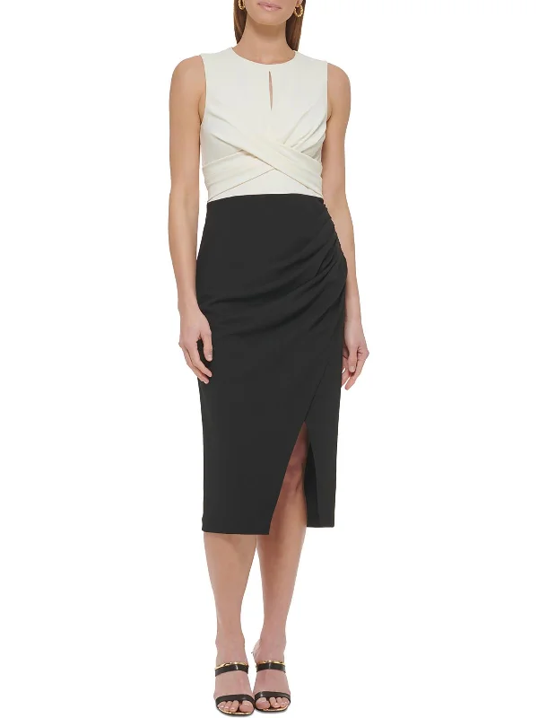 Crepe DressWomens Midi Ruched Wear To Work Dress