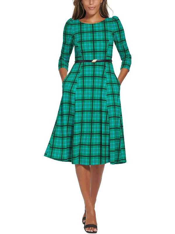 Minimalist DressWomens Plaid Midi Wear to Work Dress