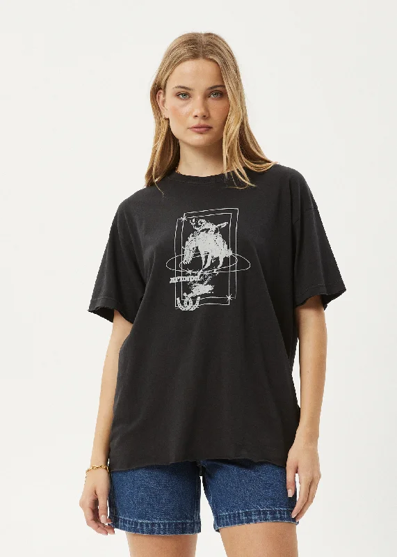 women's tops with beading accentsAFENDS Womens Rodeo - Oversized Tee - Stone Black