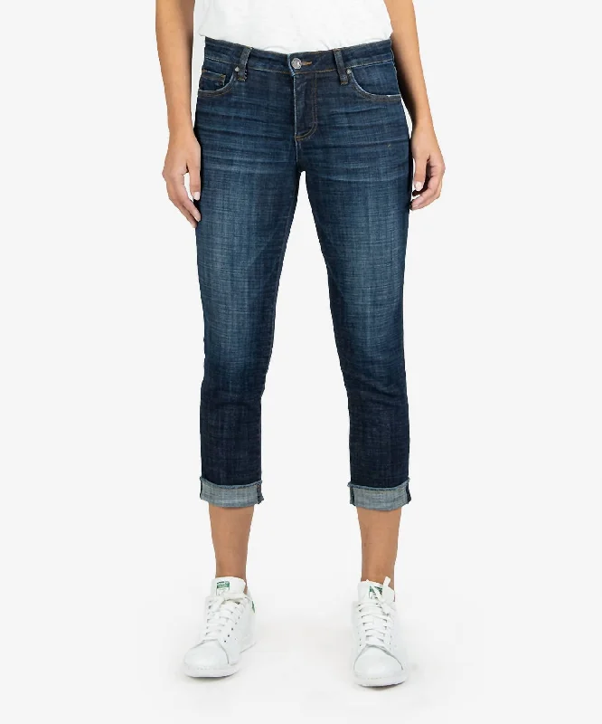 women's denim jeans with floral embroideryAmy Crop Straight Leg With Roll Up Fray Hem Jean In Acknowledging Wash