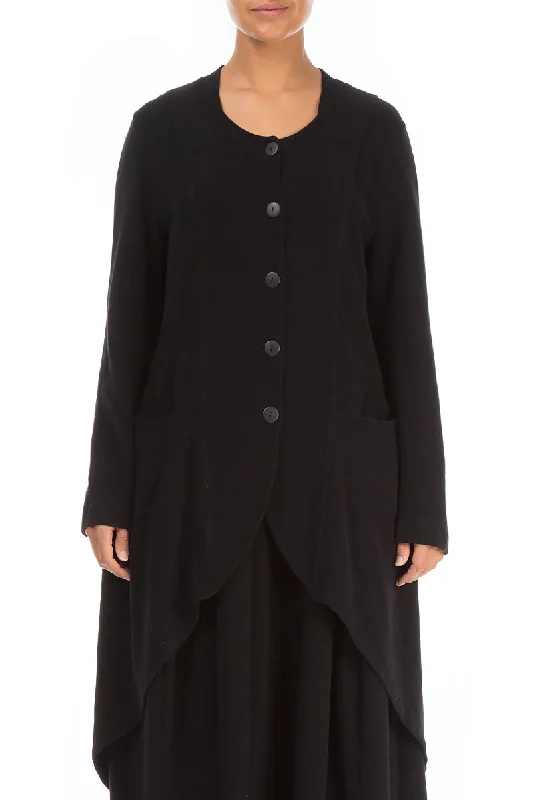 women's coats for layeringAsymmetrical Black Cotton Jersey Jacket-Coat