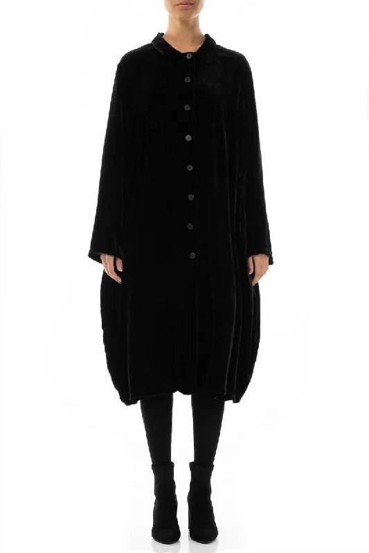 lightweight women's coatsBalloon Black Silk Velvet Jacket