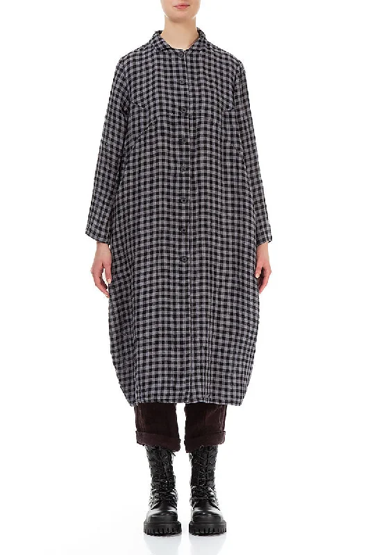 casual women's coatsBalloon Grey Check Linen Jacket Dress