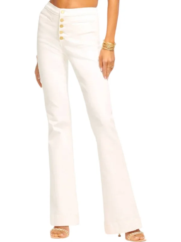 women's denim jeans with adjustable waistbandsBeatrix High Waisted Flare Jeans In White