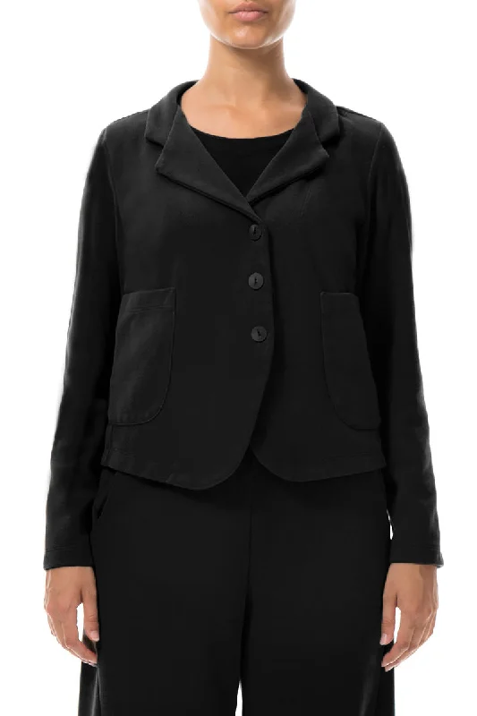 women's coats for cold weatherButtoned Black Cotton Jersey Jacket