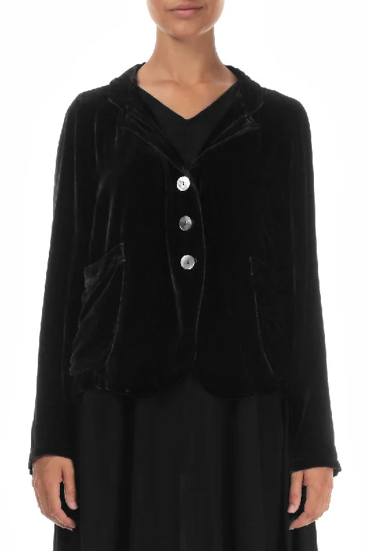 women's down coatsButtoned Black Silk Velvet Jacket