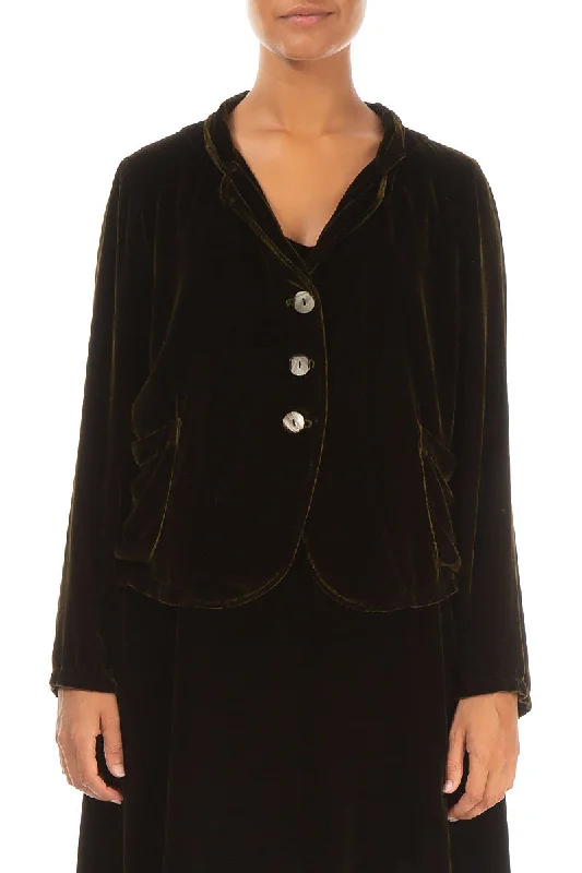 women's coats for those who seek both warmth and flairButtoned Khaki Silk Velvet Jacket