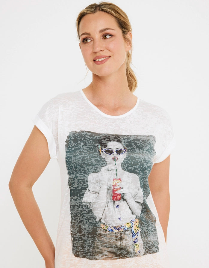 women's tops for those who love bold and vibrant colorsCamiseta Manga Corta Blanca - Piloca