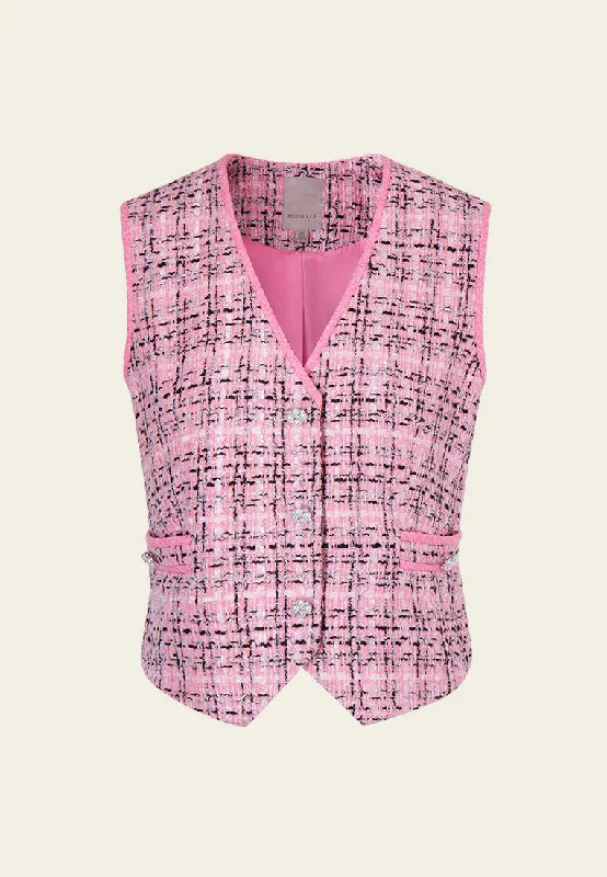 women's coats with geometric patternsCheck Button Fastening Tweed Waistcoat