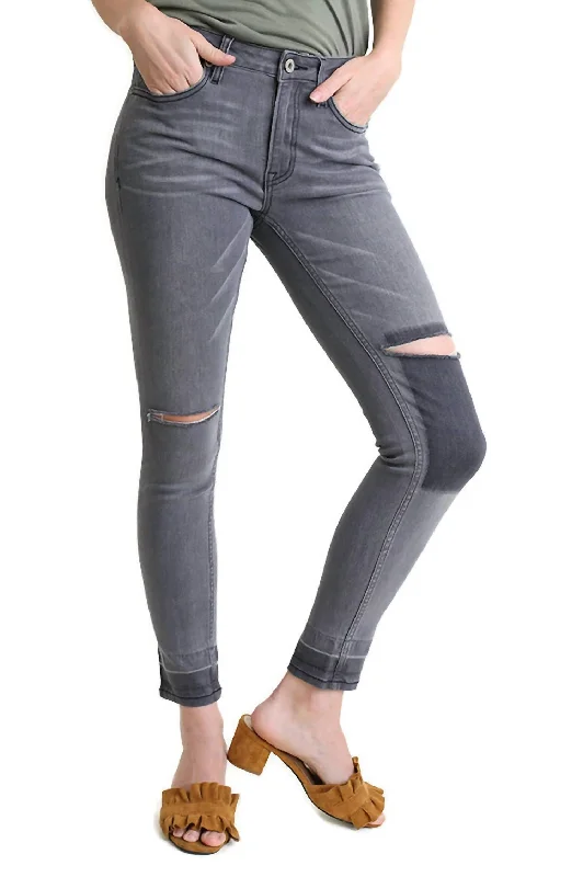 women's denim jeans with cotton blendDistressed Denim Stretch Jean In Light Grey