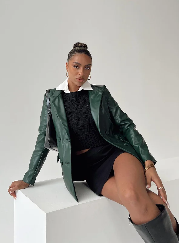 women's coats with sheer overlaysEllen Faux Leather Blazer Forest Green