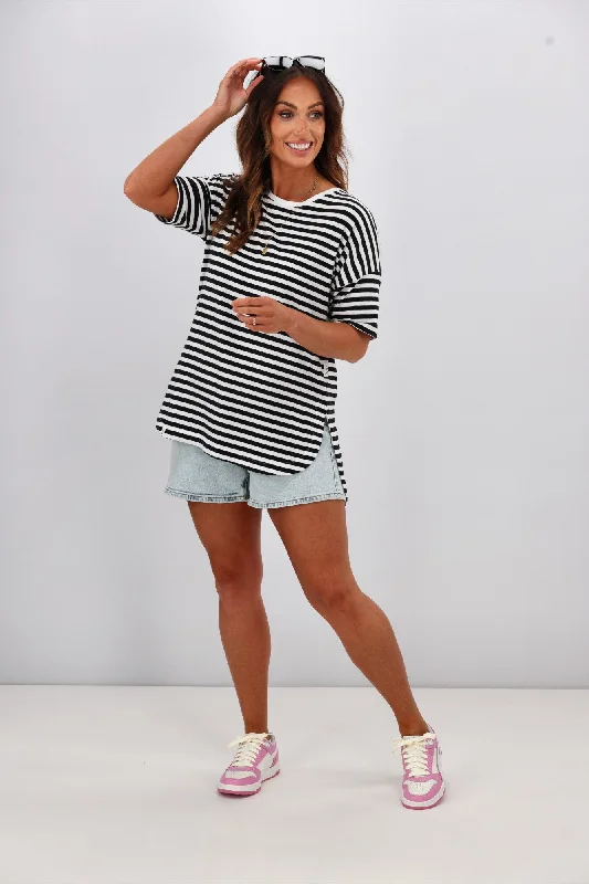 women's tops for those who want to elevate their everyday wear with chic and elegant piecesElm Lauren S/S Stripe Tee Black/White Stripe