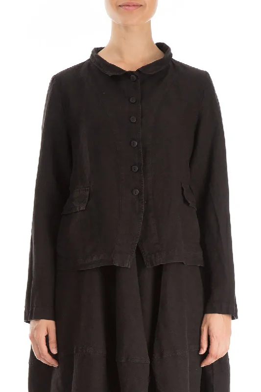 women's duffle coatsEvergreen Buttoned Black Linen Jacket