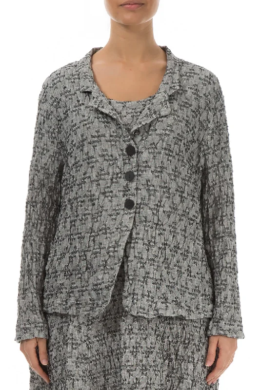 women's coats with pocketsGeometric Texture Grey Linen Jacket