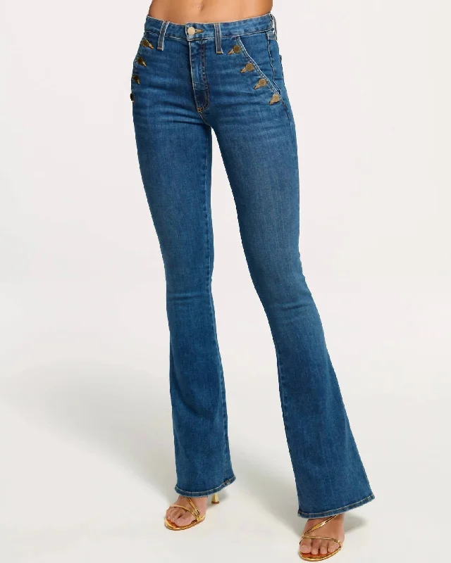 women's stone-washed denim jeansHelena High Rise Flare Jeans In Medium Wash