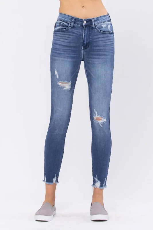 women's denim jeans for a relaxed lookHigh Rise Destroyed Hem Skinny Jeans - Plus In Light Blue