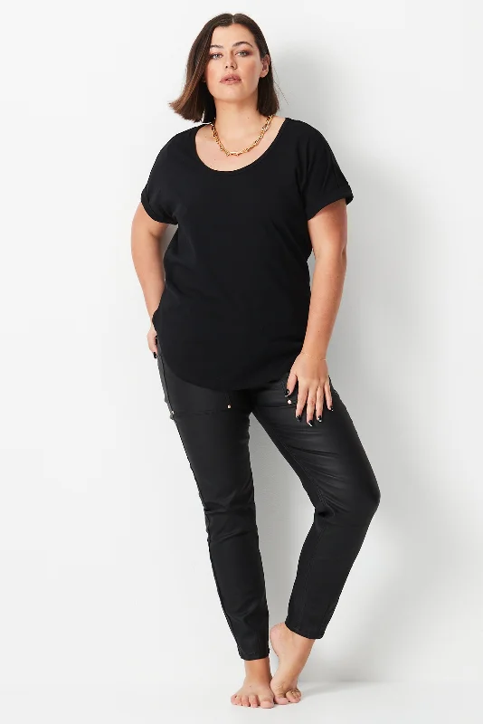 camisoles for womenLinen Longline U Neck Tee - Black