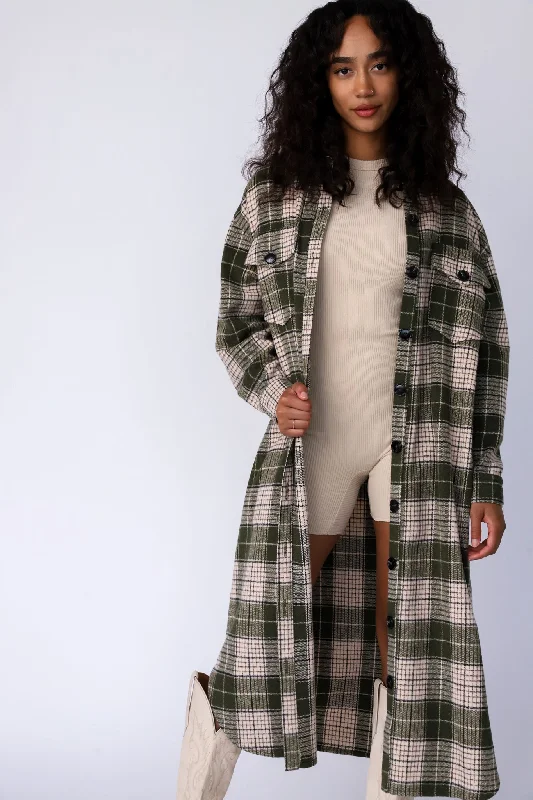 women's tops for creating capsule wardrobesMountains Are Calling Flannel Jacket Green