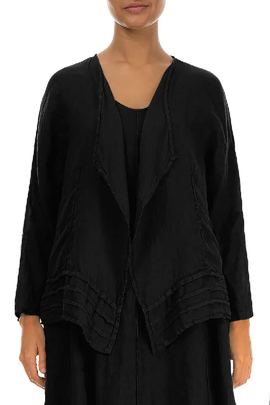 women's coats for statement-making outfitsOpen Black Gauze Linen Jacket