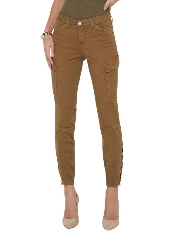 women's denim jeans with elastic waistbandsPatton Skinny Cargo Jean In Brown Olive