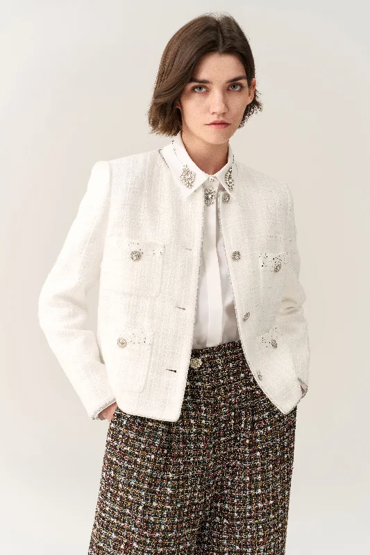 women's coats for ice skatingSequin Detail Patch-pocket Tweed Jacket