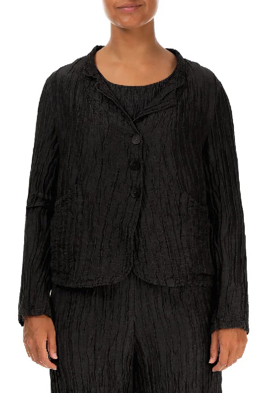 women's coats in bold colorsShort Crinkled Black Silk Jacket