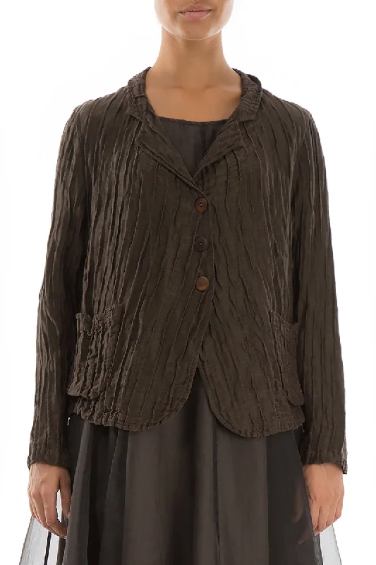 women's coats for layeringShort Crinkled Chocolate Brown Silk Linen Jacket