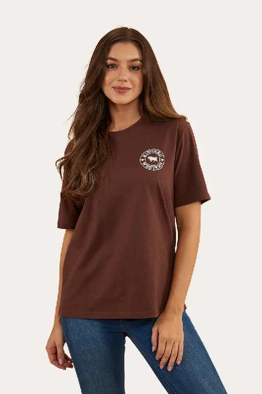 cropped women's topsSignature Bull Womens Loose Fit T-Shirt - Chocolate/White