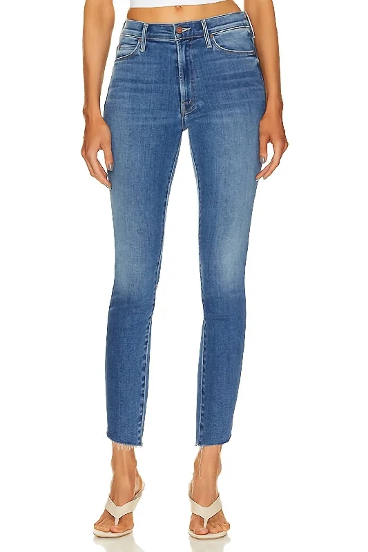 women's denim jeans with elastic waistbandsStunner Zip Ankle Step Fray Jean In Happy Pill