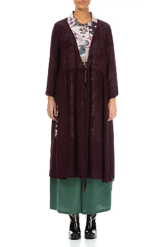 women's coats for cozy nights inTie Front Aubergine Mesh Silk Rayon Jacket