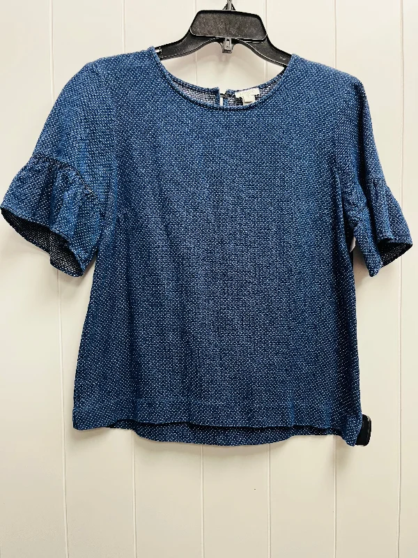 women's tops made from cottonTop Short Sleeve By J. Crew In Blue & White, Size: S