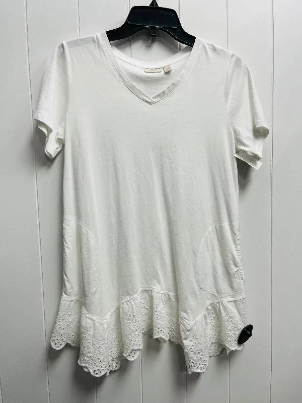 women's tops with sequin embellishmentsTop Short Sleeve By Logo In White, Size: Xs