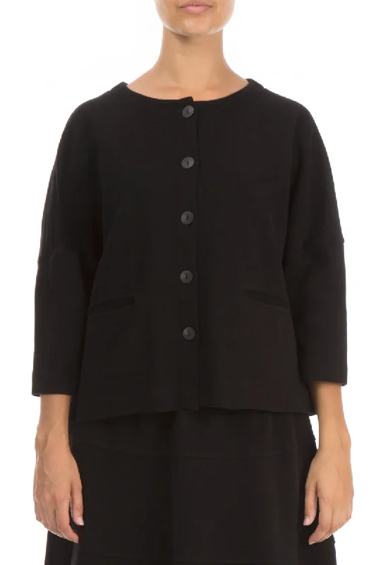 women's coats with cropped lengthsTrapeze Black Cotton Jersey Jacket