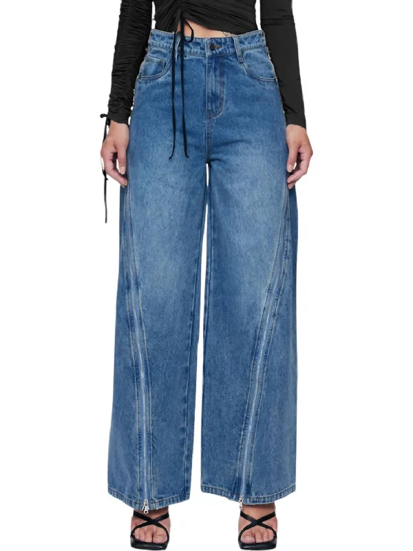 women's denim jeans with frayed edgesZipper Jeans In Indigo